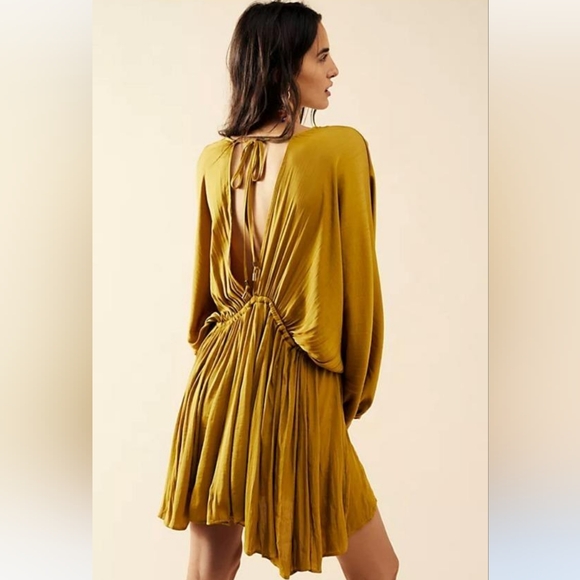 Free People Dresses & Skirts - Free People Arzel Kimono Balloon Sleeve Gold Mini Dress Size Small